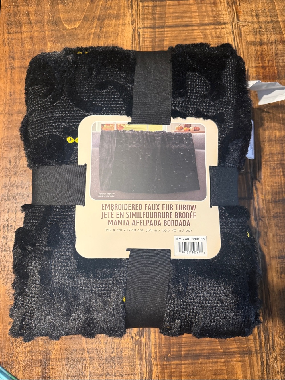 Embroidered Faux Fur Throw - Black